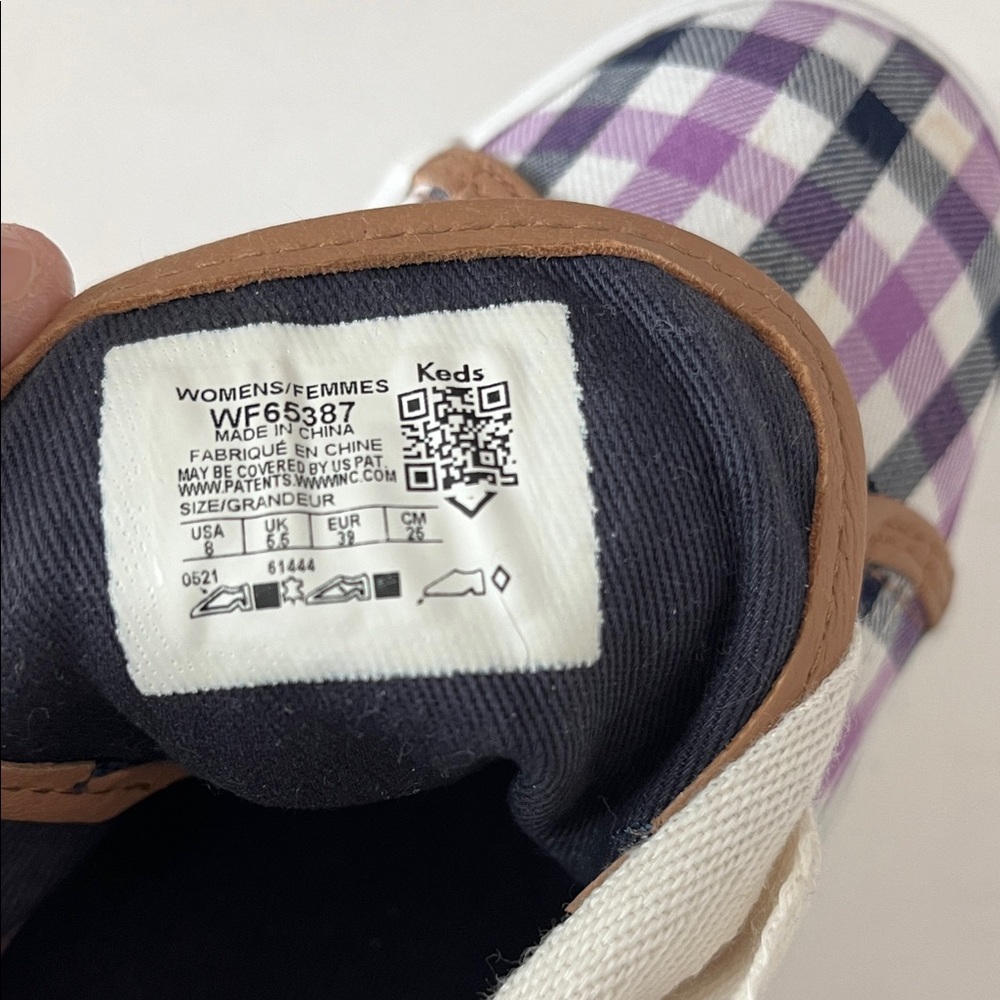 Keds Kate Spade Purple Black Plaid Gingham Print Tie Sneakers Platform Preppy 8 - Picture 12 of 15